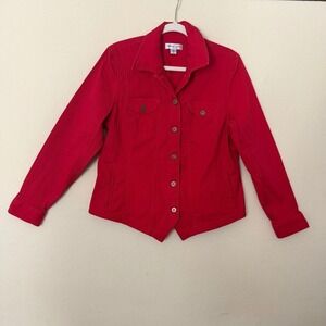 Coldwater Creek Red Textured Button Front Jacket Pointed Hem Cotton Blend